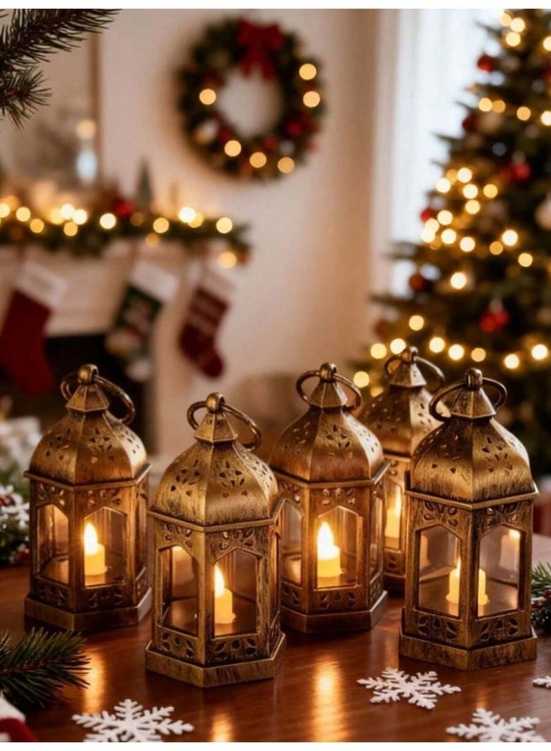 فانوس رمضان LED صغير – فانوس إسلامي بلون ذهبي عتيق مع إضاءة متوهجة – ديكور أنيق لرمضان والعيد (قطعة واحدة) - Image 1